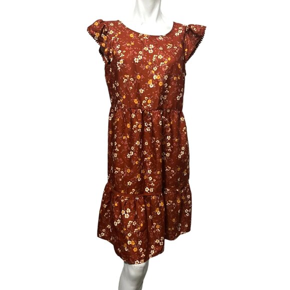 Anthropologie by AGB Floral Copper Babydoll Dress Sz Small Womens Sleeveless Boh - Picture 1 of 16